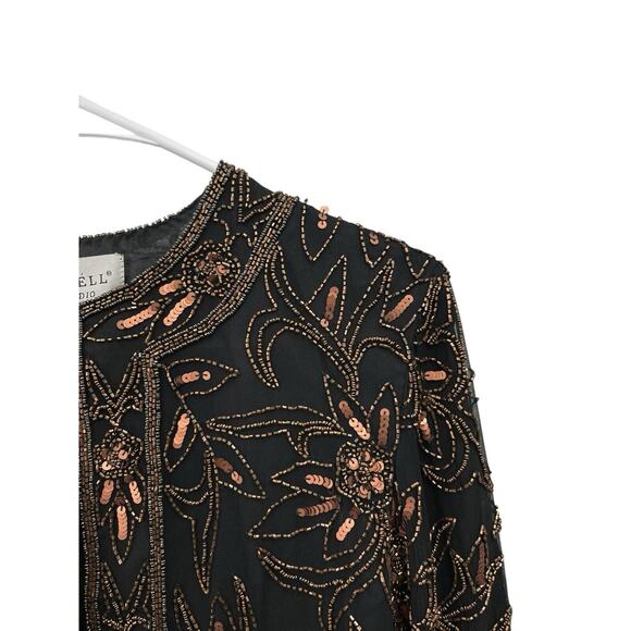 NWT Vintage Papell Studio Beaded Sequin Silk Jacket Evening Copper Black Medium - Picture 3 of 11